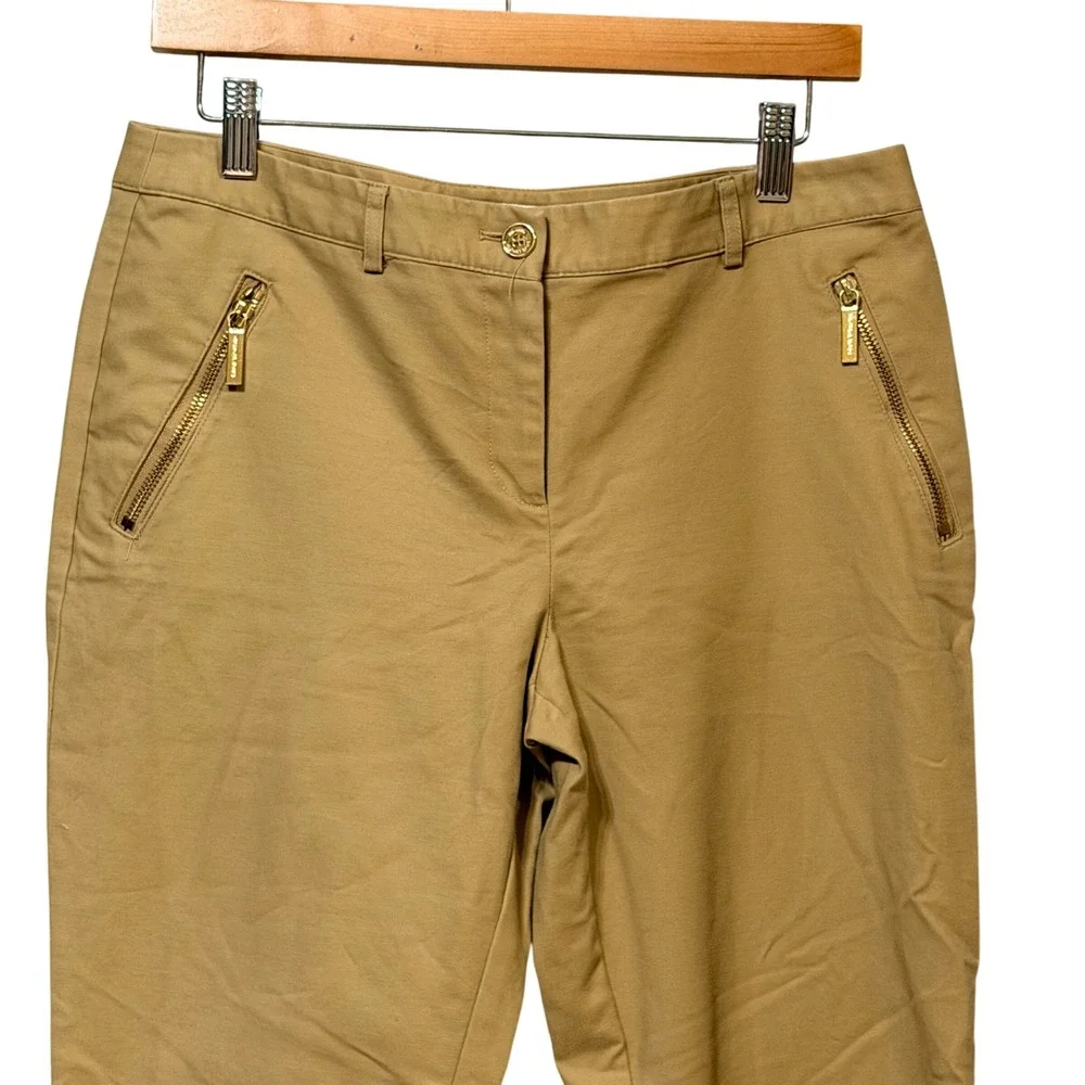 Michael Kors Womens Khaki Gold Zip Chino Pants Tan Slim Leg Size 8